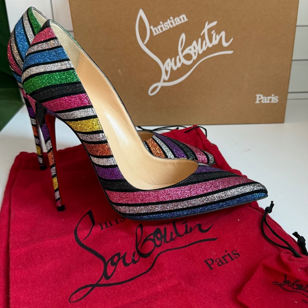 🌈 Christian Louboutin So Kate 120 Rainbow Glitter Heels – NWOT! 🌈